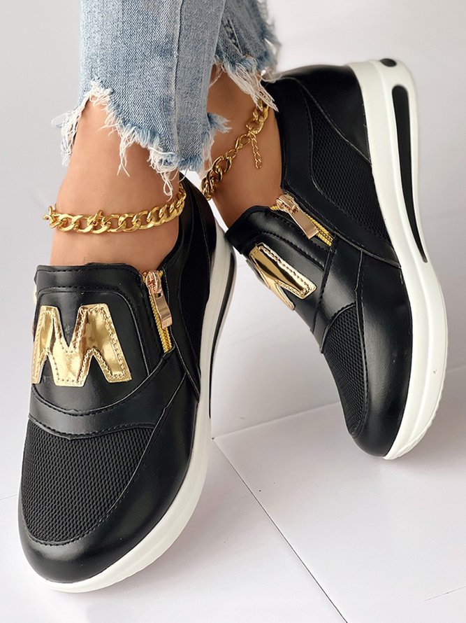 Letter Decor Breathable Mesh Fabric Split Joint Slip On Walking Shoes