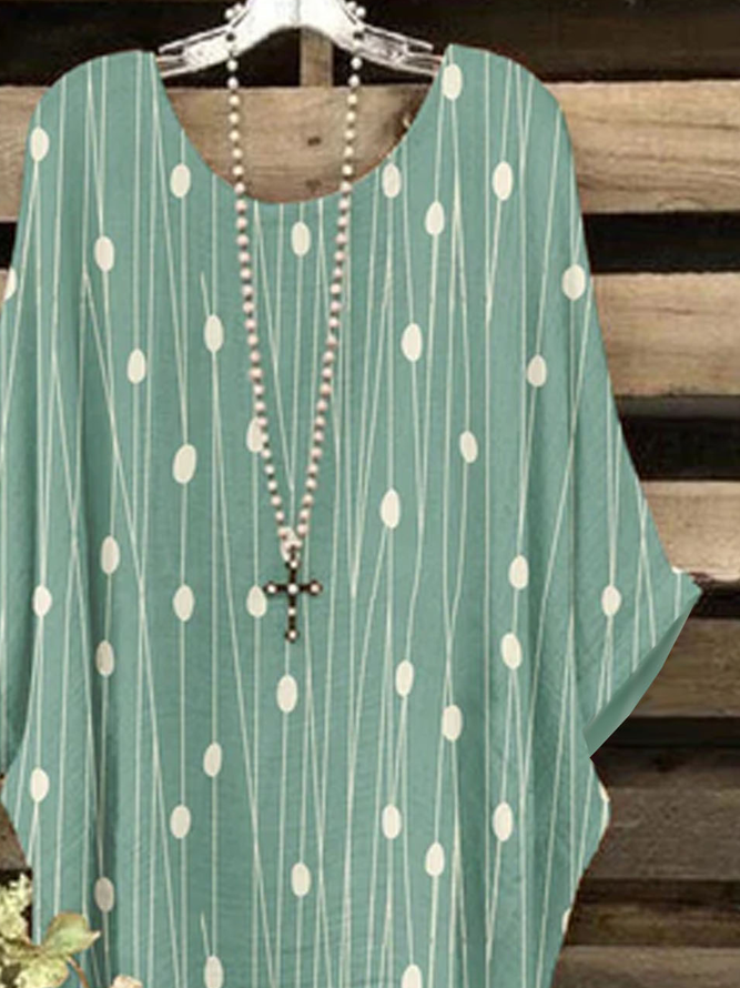 Casual Geometric Printed Crew Neck Blouses