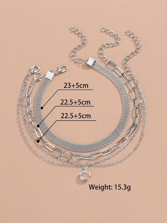 Silver Crystal Chain Layered Anklet Bohemian Vacation Jewelry