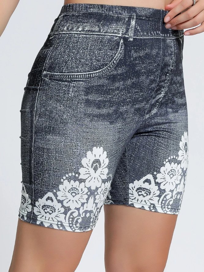 Plus Size Floral Knitted Casual Leggings
