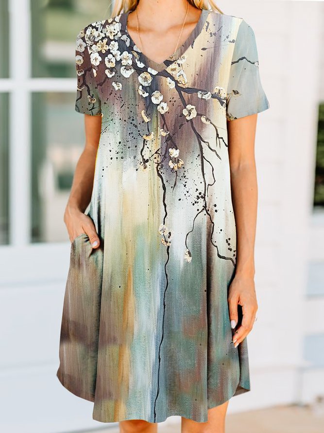 Jersey V Neck Casual Loose Dress