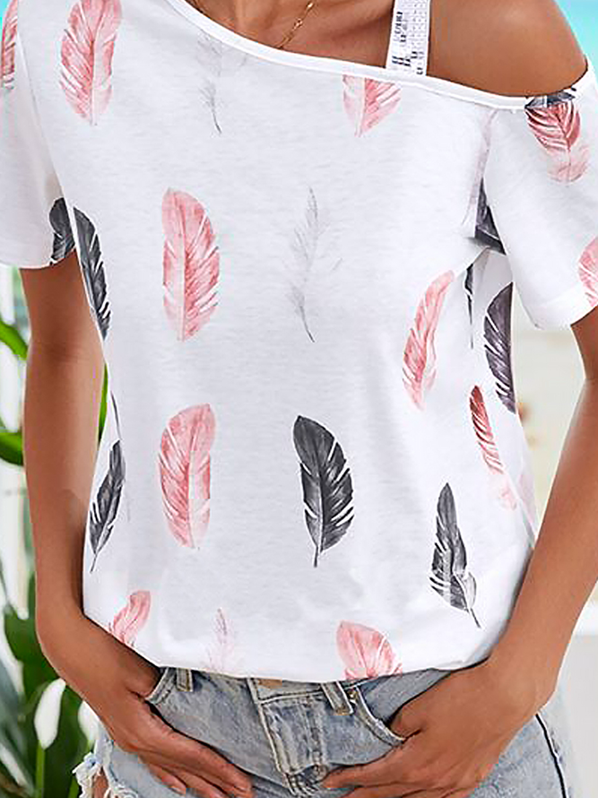 Casual Jersey Leaf Cold Shoulder Shirt