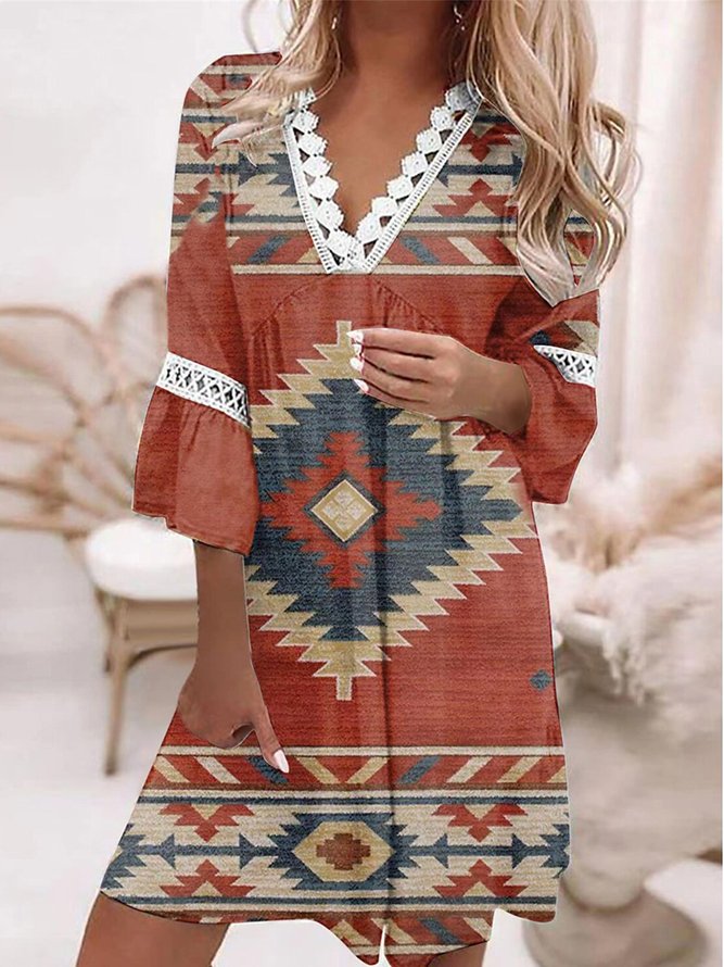 Casual Geometric Loose Lace Dress