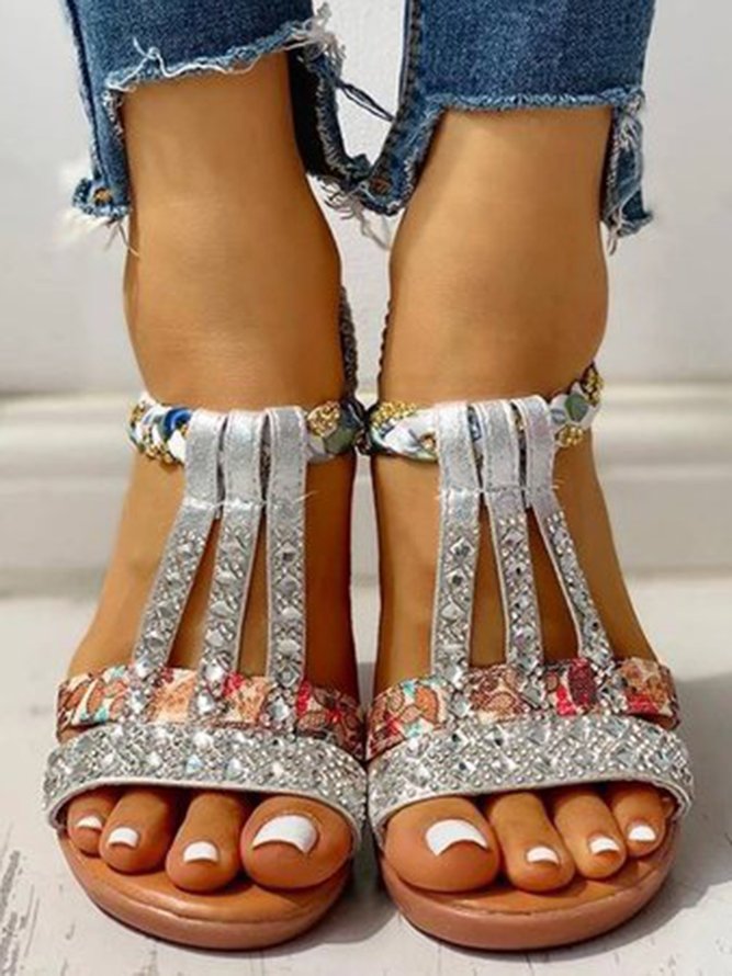 Boho Vacation Rhinestone Braided Beach Sandals