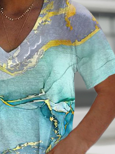 Plus Size Abstract V Neck Casual Jersey T-Shirt