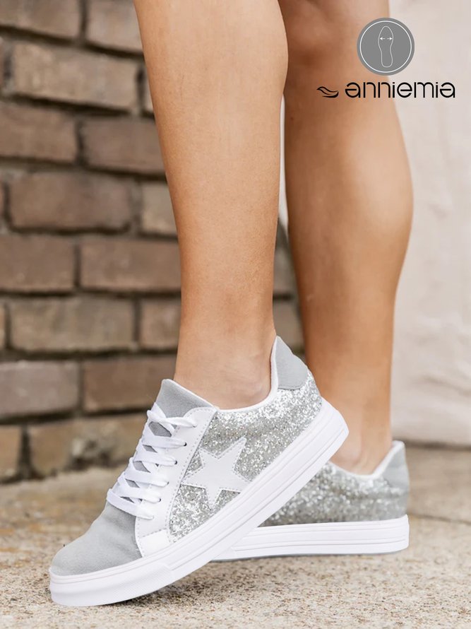 Silver Glitter Star Street Sneakers
