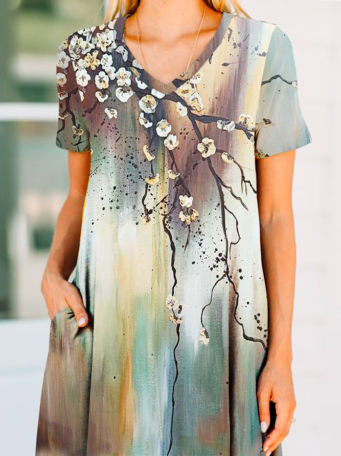Jersey V Neck Casual Loose Dress