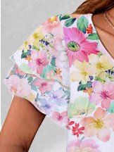 Ruffle Sleeve Floral Print Top