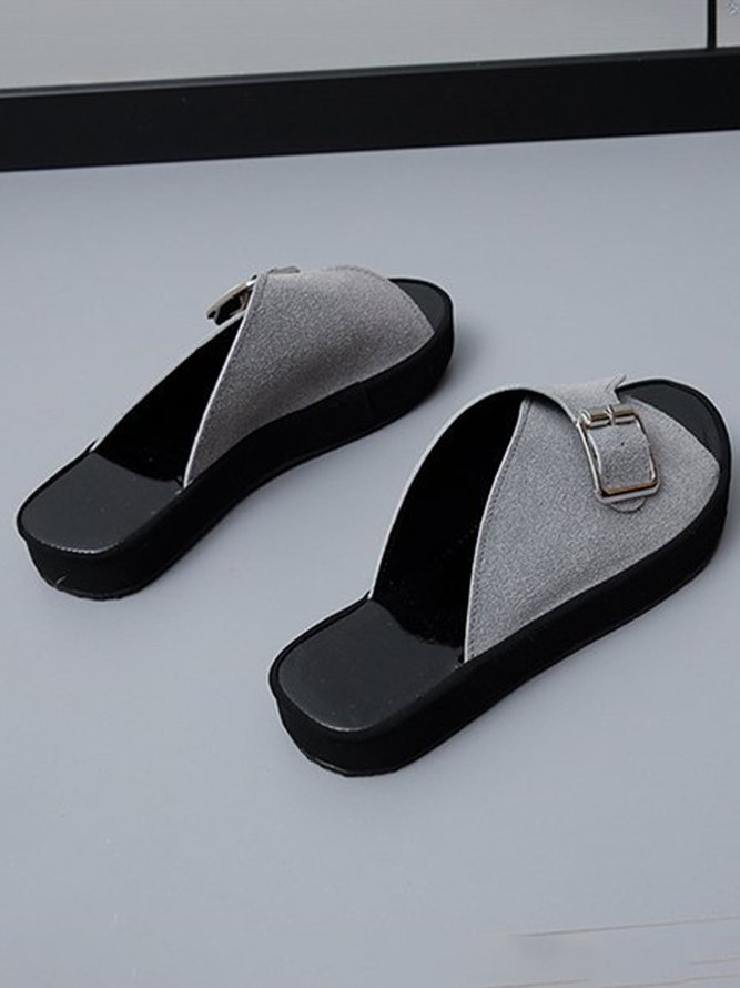 Velvet Upper Buckle Design Casual Sandals