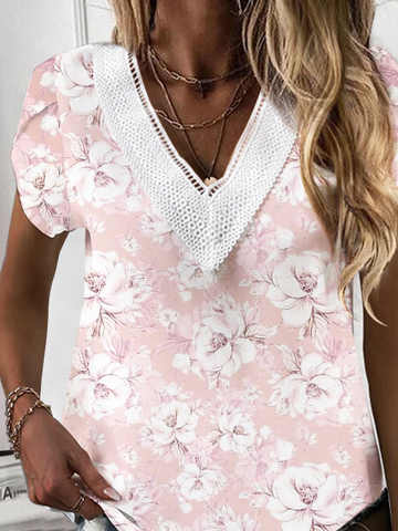 V Neck Casual Floral Shirt
