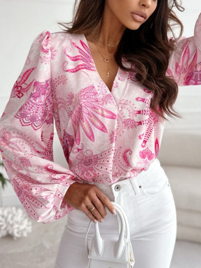 Loose V Neck Casual Ethnic Shirt