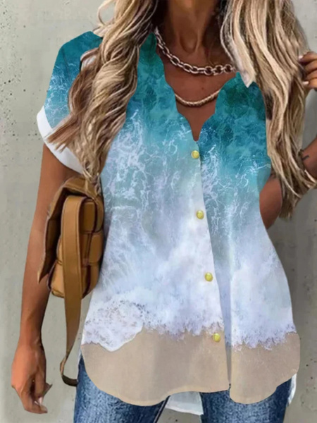 Plus Size V Neck Loose Beach Casual Blouse