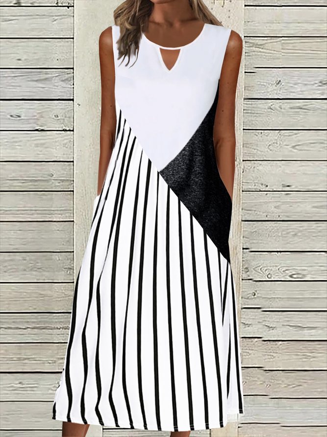 Striped Cut-Outs Casual Dress