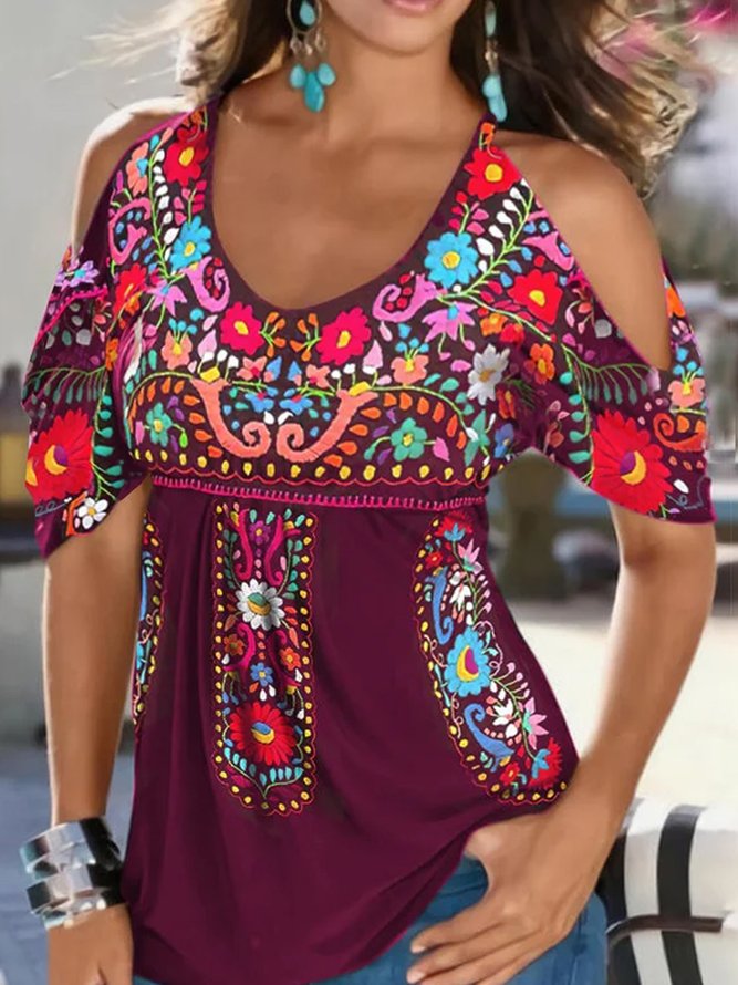 Plus Size  Ethnic Loose Knitted T-Shirt