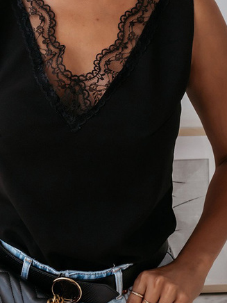 V Neck Casual Lace Loose Tank Top