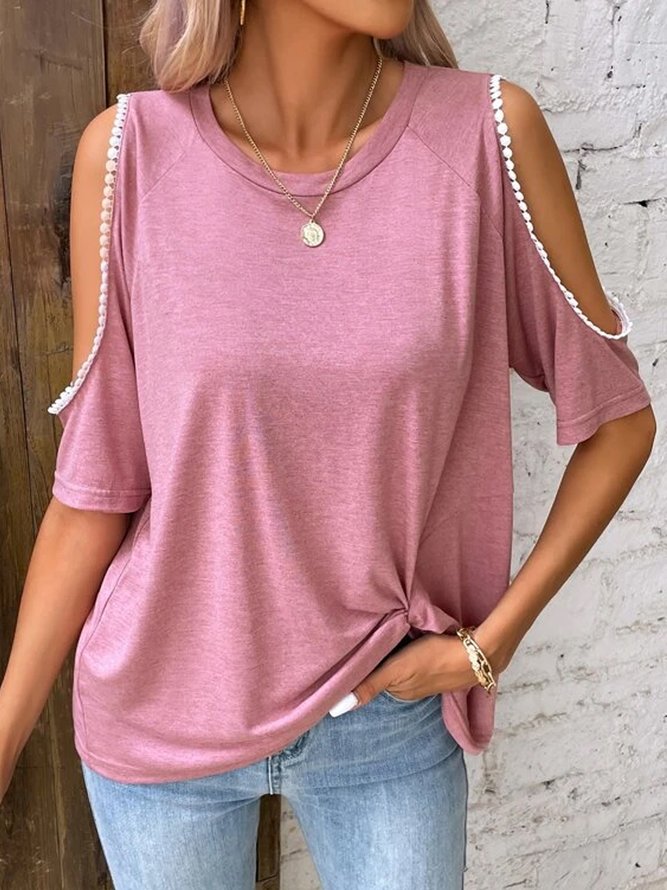 Lace Casual Loose Crew Neck tunic Shirt