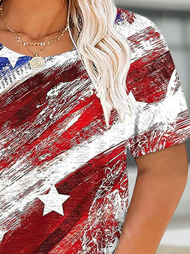 Plus Size Casual America Flag Crew Neck Loose T-Shirt