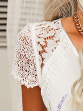 Lace V Neck Short Sleeve Floral Print Top