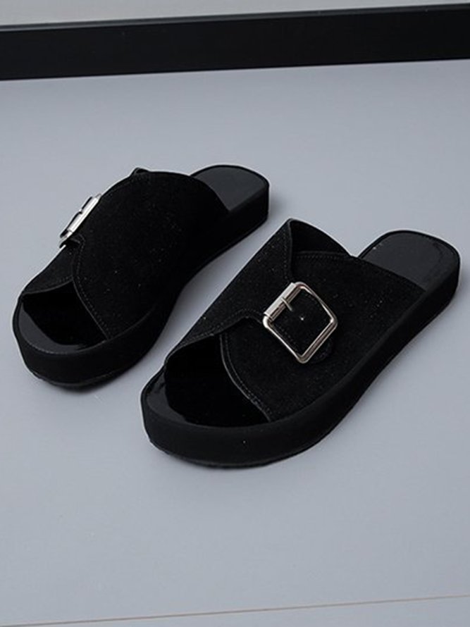 Velvet Upper Buckle Design Casual Sandals