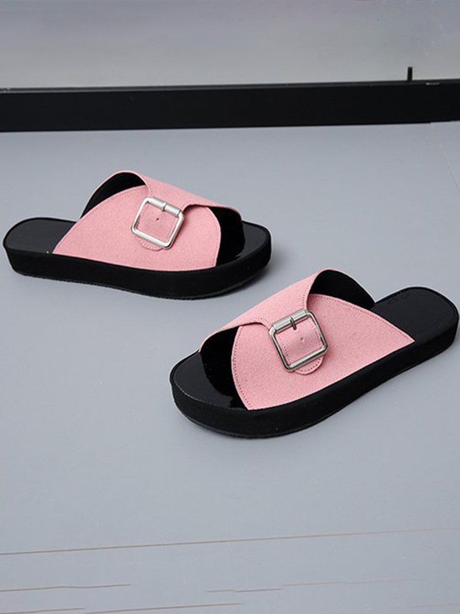 Velvet Upper Buckle Design Casual Sandals