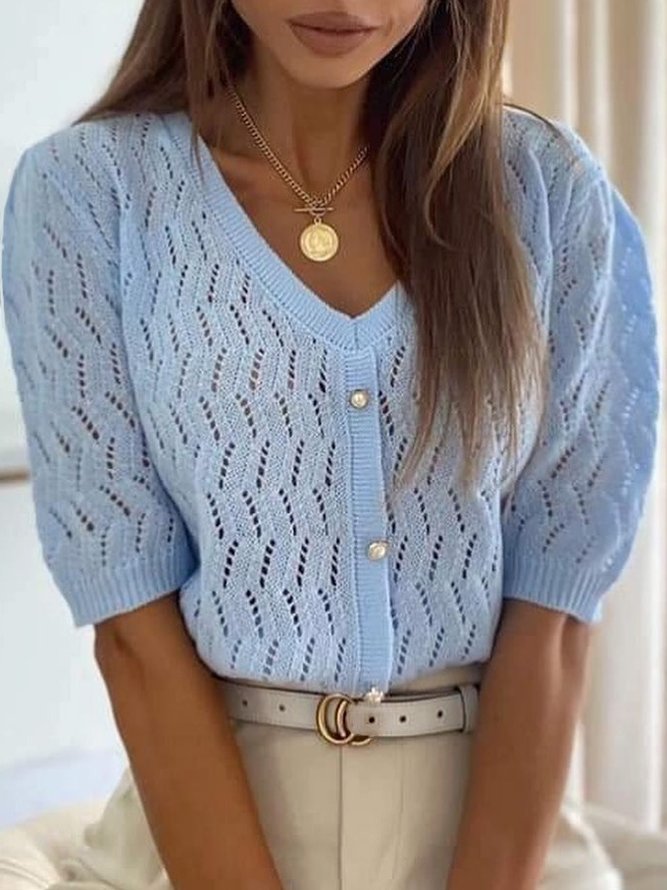 Casual Plain Loose V Neck Sweater