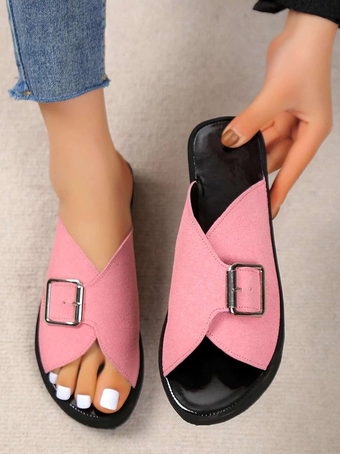 Velvet Upper Buckle Design Casual Sandals