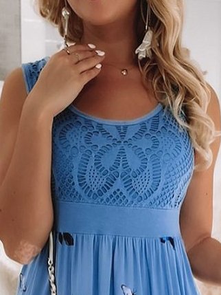 Lace-paneled high-waisted floral-print tank dress
