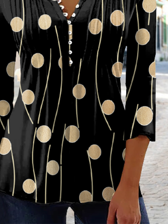 Polka Dots Geometric Buckle Notched Casual Tunic Shirt