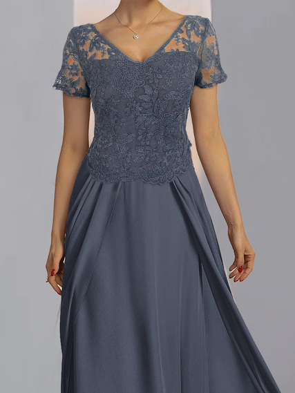 V Neck Short Sleeve Plain Casual Dress