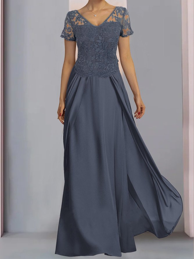 V Neck Short Sleeve Plain Casual Dress