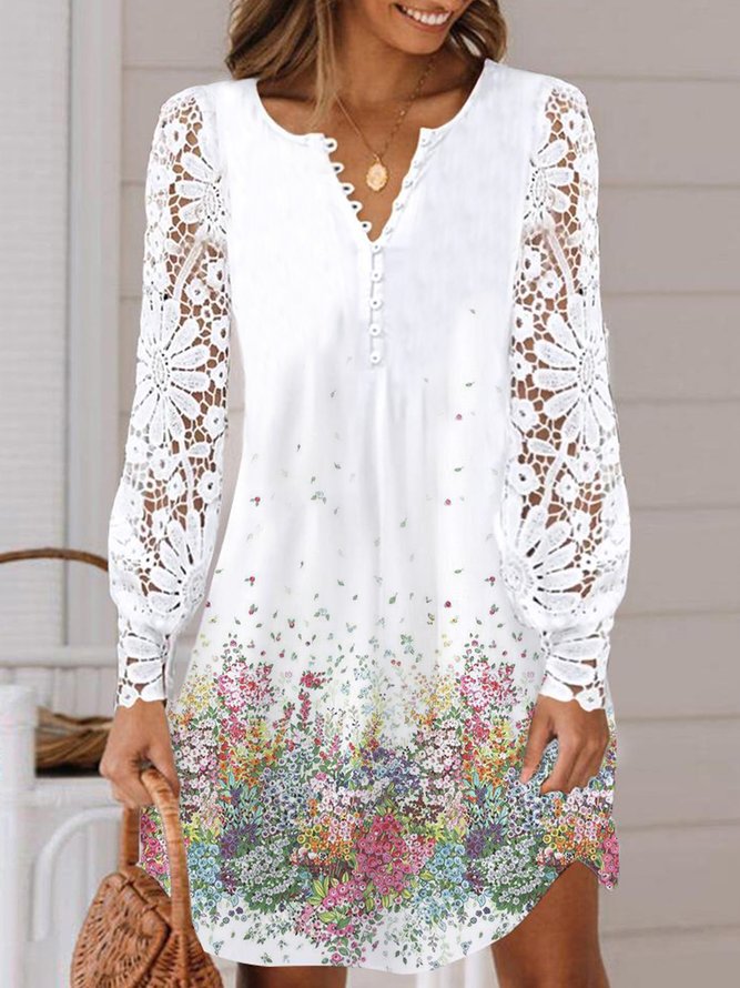 V Neck Casual Jersey Floral Dress