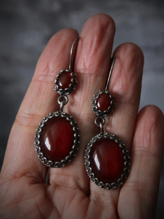 Retro Style Red Natural Crystal Earrings Casual Ethnic Women's Jewelry