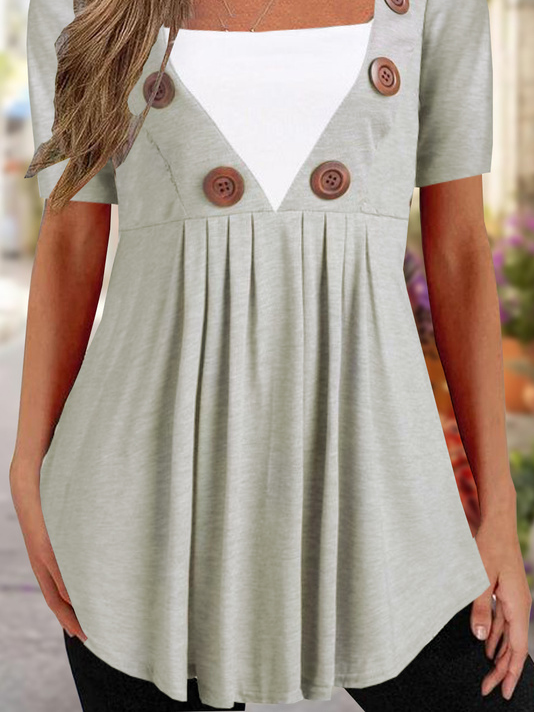 Casual Square Neck Loose Jersey Shirt