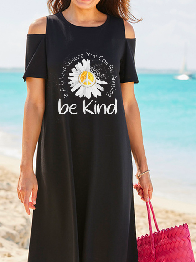 Chrysanthemum Crew Neck Casual Jersey Dress