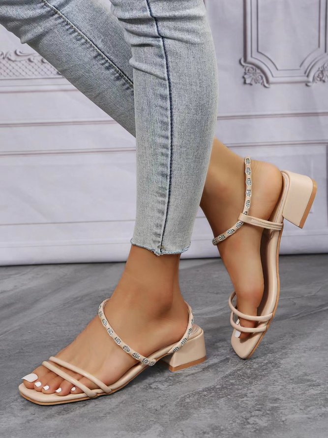 Rhinestone Square Toe Slip On Party Strappy Sandals