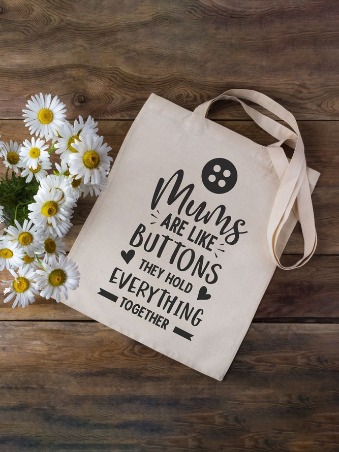Mums Are Like Buttons Letter Canvas Shopping Bag Casual Daily Commuting Shoulder Women's Bag