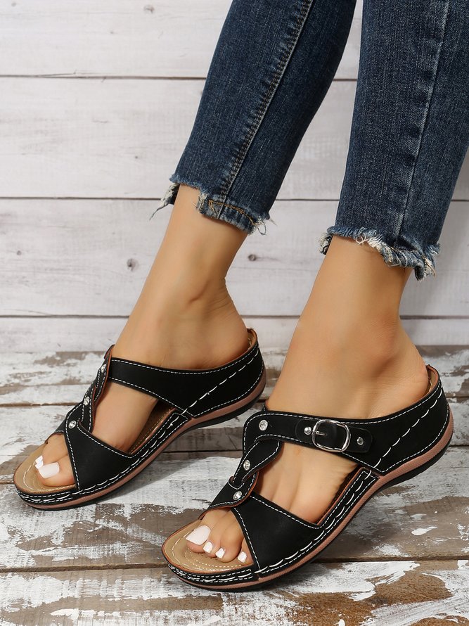 Rhinestone Knot Retro Casual Wedge Sandals