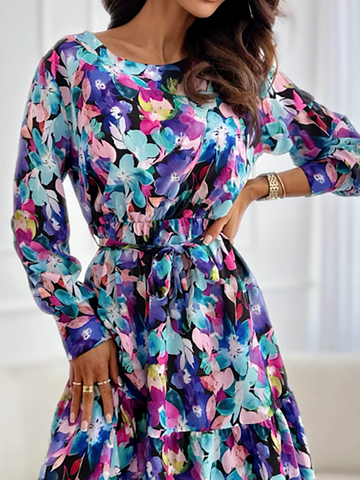 Crew Neck Floral Casual Dress