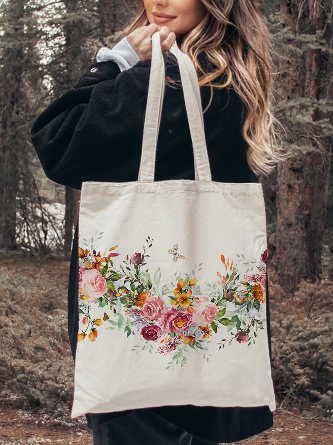 Casual Canvas Floral Pattern Tote Daily Commuter Shopping Shoulder Women's Bag