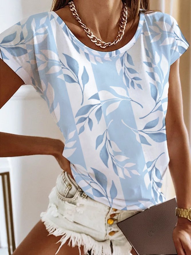 Crew Neck Casual Floral T-Shirt