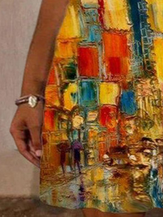 Plus Size Jersey Painting Loose Casual Dress