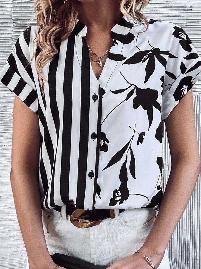 V Neck Buckle Casual Blouse