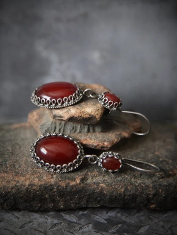 Retro Style Red Natural Crystal Earrings Casual Ethnic Women's Jewelry