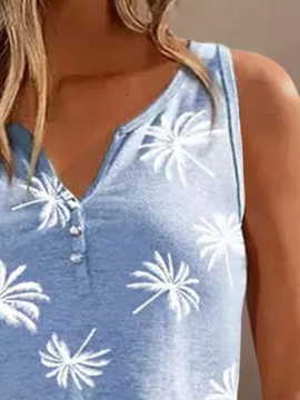Plus Size Coconut Tree Casual Jersey Loose Tank Top