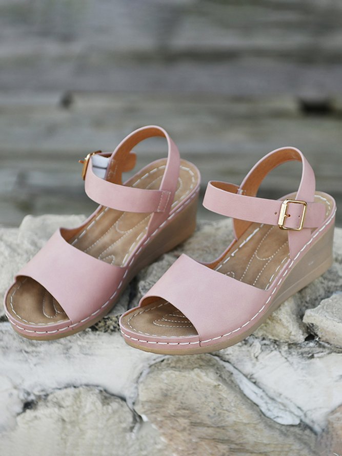 Summer Pu Casual Plain Wedge Sandal