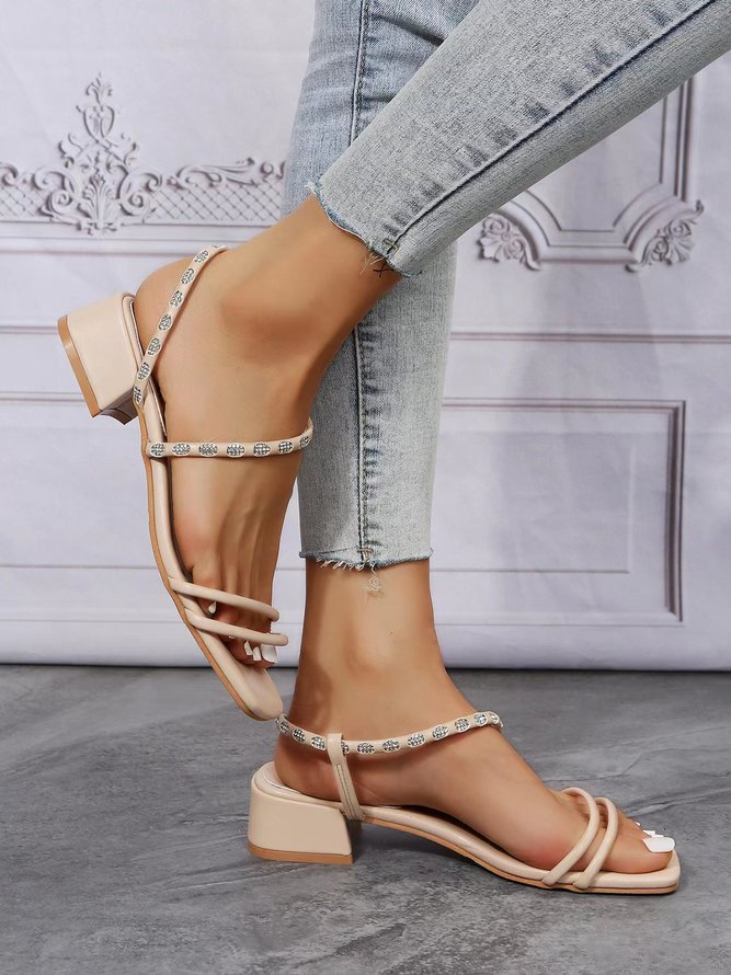 Rhinestone Square Toe Slip On Party Strappy Sandals