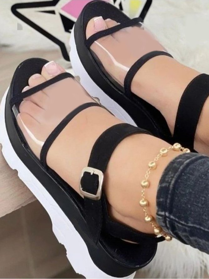 Thick Bottom Pvc Casual Color Block Strappy Sandals