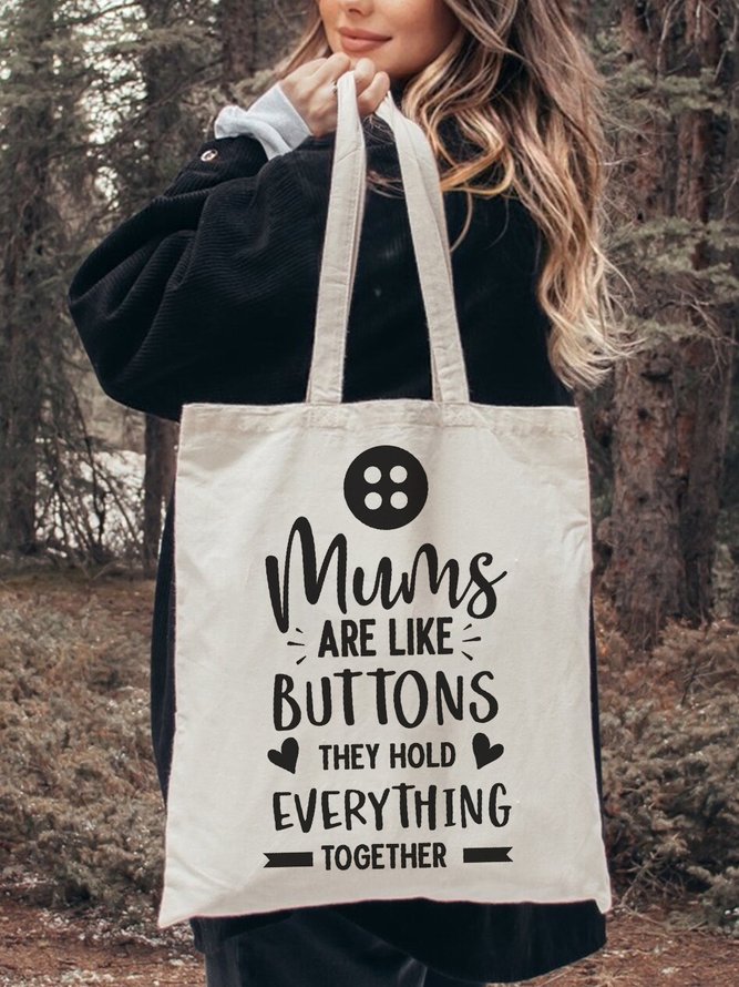 Mums Are Like Buttons Letter Canvas Shopping Bag Casual Daily Commuting Shoulder Women's Bag