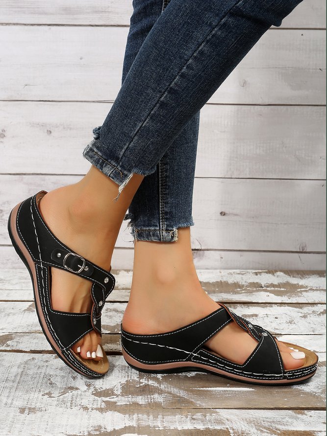 Rhinestone Knot Retro Casual Wedge Sandals