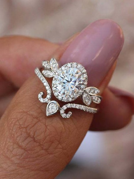 Elegant Crown Molding Diamond Ring Set Wedding Party Anniversary Women‘s’ Jewelry